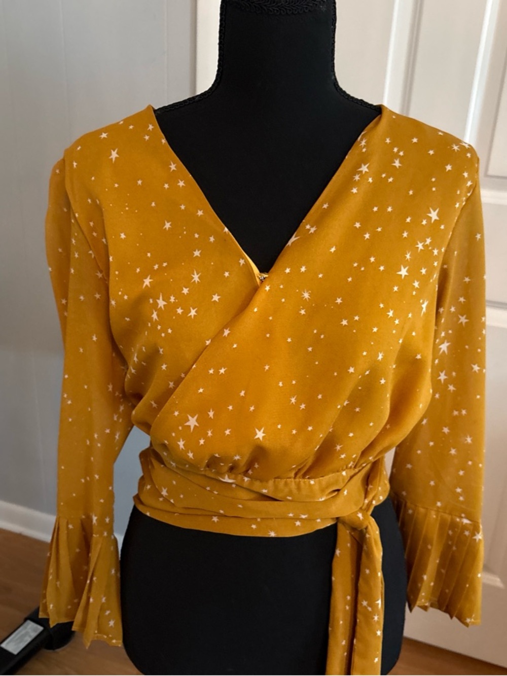 Sugarlips Mustard Wrap Blouse with White Star Print